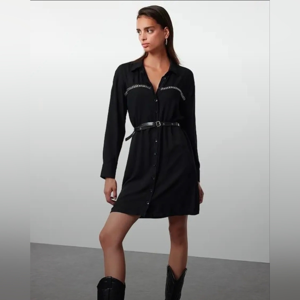 Zara STUDDED MINI DRESS( BELT NOT INCLUDED)  M - Picture 2 of 6